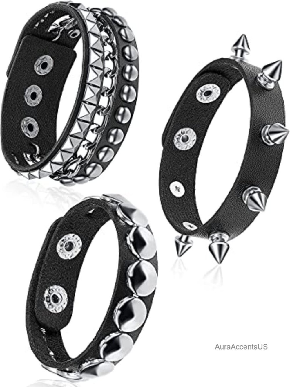 3 Piece Punk Leather Cuff Bracelet Set Gothic Studded